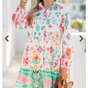 Shop the mint boutique All I Want White Abstract Tiered Dress, XL